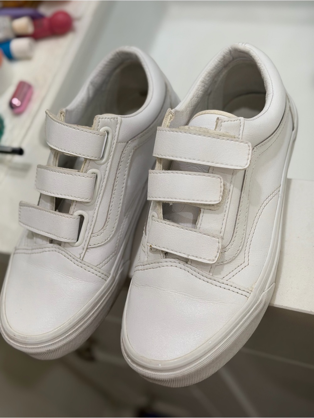 Vans woman’s White Triple-Strap Velcro Sneakers